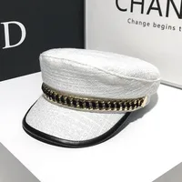 Women's Elegant Business Basic Solid Color Chain Curved Eaves Beret Hat sku image 1