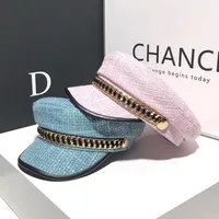 Women's Elegant Business Basic Solid Color Chain Curved Eaves Beret Hat main image 1