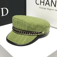 Women's Elegant Business Basic Solid Color Chain Curved Eaves Beret Hat sku image 8