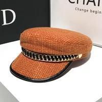 Women's Elegant Business Basic Solid Color Chain Curved Eaves Beret Hat sku image 7