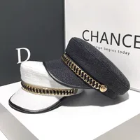 Women's Elegant Business Basic Solid Color Chain Curved Eaves Beret Hat main image 3