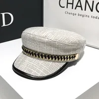 Women's Elegant Business Basic Solid Color Chain Curved Eaves Beret Hat sku image 3