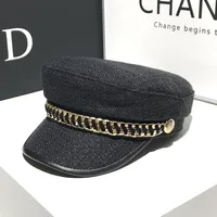 Women's Elegant Business Basic Solid Color Chain Curved Eaves Beret Hat sku image 2