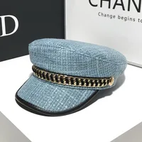 Women's Elegant Business Basic Solid Color Chain Curved Eaves Beret Hat sku image 5