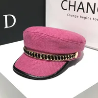Women's Elegant Business Basic Solid Color Chain Curved Eaves Beret Hat sku image 9