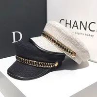 Women's Elegant Business Basic Solid Color Chain Curved Eaves Beret Hat main image 4