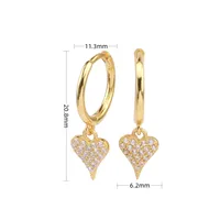 1 Pair 925 Sterling Silver Zircon Heart Shape Drop Earrings sku image 2