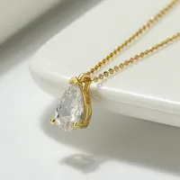925 Sterling Silver Plated Zircon Polishing Plating Inlay Water Droplets Pendant Necklace main image 4