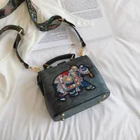 Women's Pu Leather Animal Color Block Vintage Style Square Magnetic Buckle Handbag Crossbody Bag sku image 4