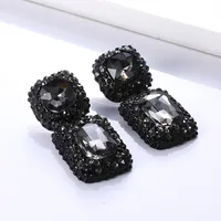 1 Pair Retro Square Inlay Alloy Glass Ear Studs main image 3