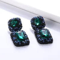 1 Pair Retro Square Inlay Alloy Glass Ear Studs main image 5
