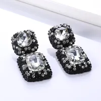 1 Pair Retro Square Inlay Alloy Glass Ear Studs main image 6