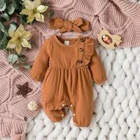 Cute Solid Color Bow Knot Cotton Baby Rompers main image 4