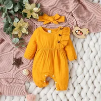 Cute Solid Color Bow Knot Cotton Baby Rompers main image 5