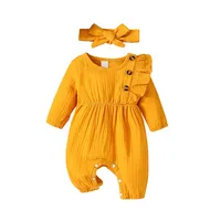 Cute Solid Color Bow Knot Cotton Baby Rompers main image 3