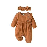 Cute Solid Color Bow Knot Cotton Baby Rompers main image 2
