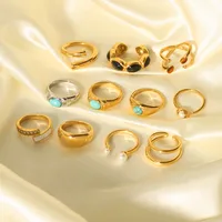 Wholesale Jewelry IG Style Retro Geometric 304 Stainless Steel Natural Stone Rhinestones Zircon 18K Gold Plated Polishing Plating Inlay Rings main image 1