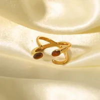 Wholesale Jewelry IG Style Retro Geometric 304 Stainless Steel Natural Stone Rhinestones Zircon 18K Gold Plated Polishing Plating Inlay Rings main image 4