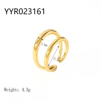 Wholesale Jewelry IG Style Retro Geometric 304 Stainless Steel Natural Stone Rhinestones Zircon 18K Gold Plated Polishing Plating Inlay Rings sku image 1