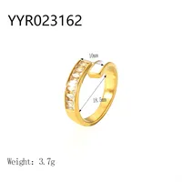 Wholesale Jewelry IG Style Retro Geometric 304 Stainless Steel Natural Stone Rhinestones Zircon 18K Gold Plated Polishing Plating Inlay Rings sku image 22