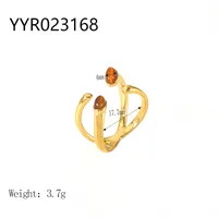 Wholesale Jewelry IG Style Retro Geometric 304 Stainless Steel Natural Stone Rhinestones Zircon 18K Gold Plated Polishing Plating Inlay Rings sku image 9