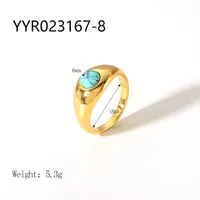 Wholesale Jewelry IG Style Retro Geometric 304 Stainless Steel Natural Stone Rhinestones Zircon 18K Gold Plated Polishing Plating Inlay Rings sku image 12