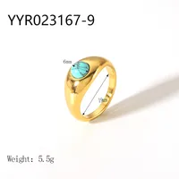 Wholesale Jewelry IG Style Retro Geometric 304 Stainless Steel Natural Stone Rhinestones Zircon 18K Gold Plated Polishing Plating Inlay Rings sku image 13