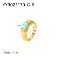 Wholesale Jewelry IG Style Retro Geometric 304 Stainless Steel Natural Stone Rhinestones Zircon 18K Gold Plated Polishing Plating Inlay Rings sku image 14
