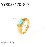 Wholesale Jewelry IG Style Retro Geometric 304 Stainless Steel Natural Stone Rhinestones Zircon 18K Gold Plated Polishing Plating Inlay Rings sku image 15