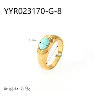 Wholesale Jewelry IG Style Retro Geometric 304 Stainless Steel Natural Stone Rhinestones Zircon 18K Gold Plated Polishing Plating Inlay Rings sku image 16
