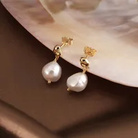1 Pair Vintage Style Baroque Style Geometric Color Block Irregular Polishing Plating Baroque Pearls Freshwater Pearl 14k Gold Plated Silver Plated Drop Earrings main image 4