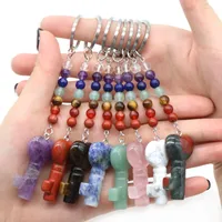 Simple Style Heart Shape Key Natural Stone Crystal Beaded Bag Pendant Keychain main image 1