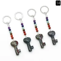 Simple Style Heart Shape Key Natural Stone Crystal Beaded Bag Pendant Keychain sku image 3