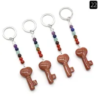 Simple Style Heart Shape Key Natural Stone Crystal Beaded Bag Pendant Keychain sku image 23