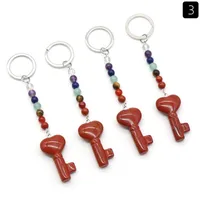 Simple Style Heart Shape Key Natural Stone Crystal Beaded Bag Pendant Keychain sku image 1