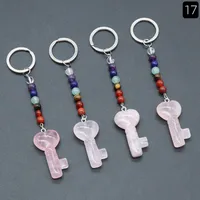 Simple Style Heart Shape Key Natural Stone Crystal Beaded Bag Pendant Keychain sku image 21