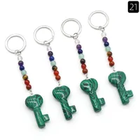 Simple Style Heart Shape Key Natural Stone Crystal Beaded Bag Pendant Keychain sku image 6