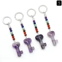 Simple Style Heart Shape Key Natural Stone Crystal Beaded Bag Pendant Keychain sku image 11