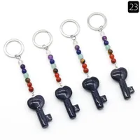 Simple Style Heart Shape Key Natural Stone Crystal Beaded Bag Pendant Keychain sku image 24