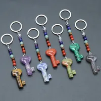 Simple Style Heart Shape Key Natural Stone Crystal Beaded Bag Pendant Keychain main image 2