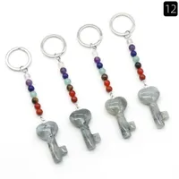 Simple Style Heart Shape Key Natural Stone Crystal Beaded Bag Pendant Keychain sku image 17
