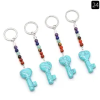 Simple Style Heart Shape Key Natural Stone Crystal Beaded Bag Pendant Keychain sku image 7