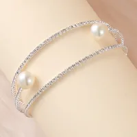 Elegant Shiny Geometric Artificial Pearls Rhinestones Metal Wholesale Bangle main image 3
