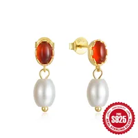 1 Pair 925 Sterling Silver Pearl Zircon Geometric Drop Earrings sku image 1