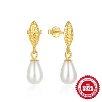 1 Pair 925 Sterling Silver Pearl Zircon Geometric Drop Earrings sku image 2