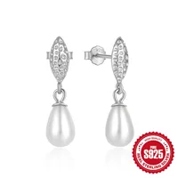 1 Pair 925 Sterling Silver Pearl Zircon Geometric Drop Earrings sku image 3