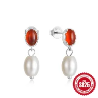 1 Pair 925 Sterling Silver Pearl Zircon Geometric Drop Earrings sku image 5