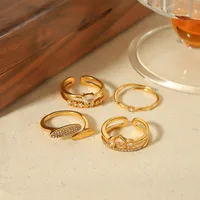 304 Stainless Steel 18K Gold Plated Streetwear Polishing Plating Inlay Circle Zircon Open Rings main image 3