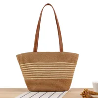 Women's Small Straw Color Block Streetwear Shell Zipper Underarm Bag sku image 2