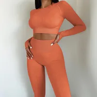Basic Sports Solid Color Spandex Round Neck Tracksuit T-shirt Leggings sku image 9
